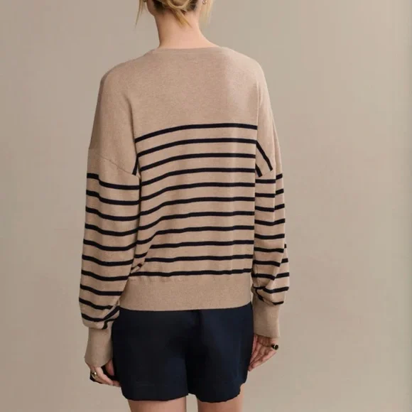 NWOT Jenni Kayne Avery Crewneck Sweater Striped Minimalist Neutral Essentials M - Picture 3 of 7